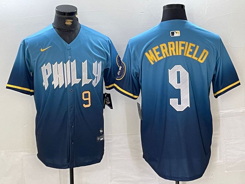 Men Philadelphia Phillies 9 Merrifield Blue City Edition 2024 Nike MLB Jersey style 2